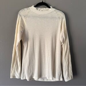 Maurices Mock Neck Lace Sleeve Ribbed Top | Ivory‎ Cream